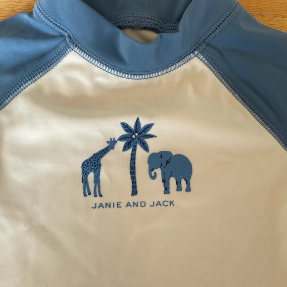 Janie and Jack Baby Boys Rash Guard Size 3-6 Months White Blue Swim Summer - Picture 2 of 4